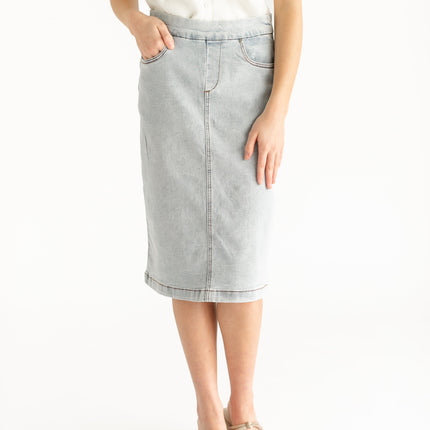 Sandra Light Wash Denim Midi Skirt