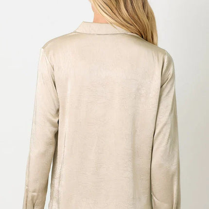 Crinkle Satin Twisted Button Top