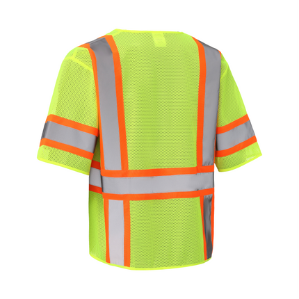 Kiwi High Visibility ANSI/ISEA 107-2020, Type R, Class 3 Contrast Trimmed Neon Short Sleeve Safety Vest [72100]