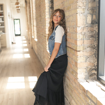 Serena Black Cotton Gauze Maxi Skirt