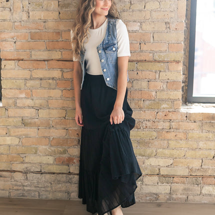 Serena Black Cotton Gauze Maxi Skirt