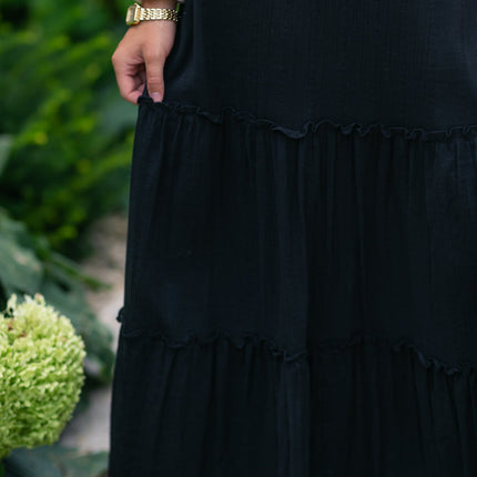 Serena Black Cotton Gauze Maxi Skirt