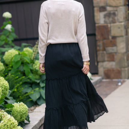 Serena Black Cotton Gauze Maxi Skirt