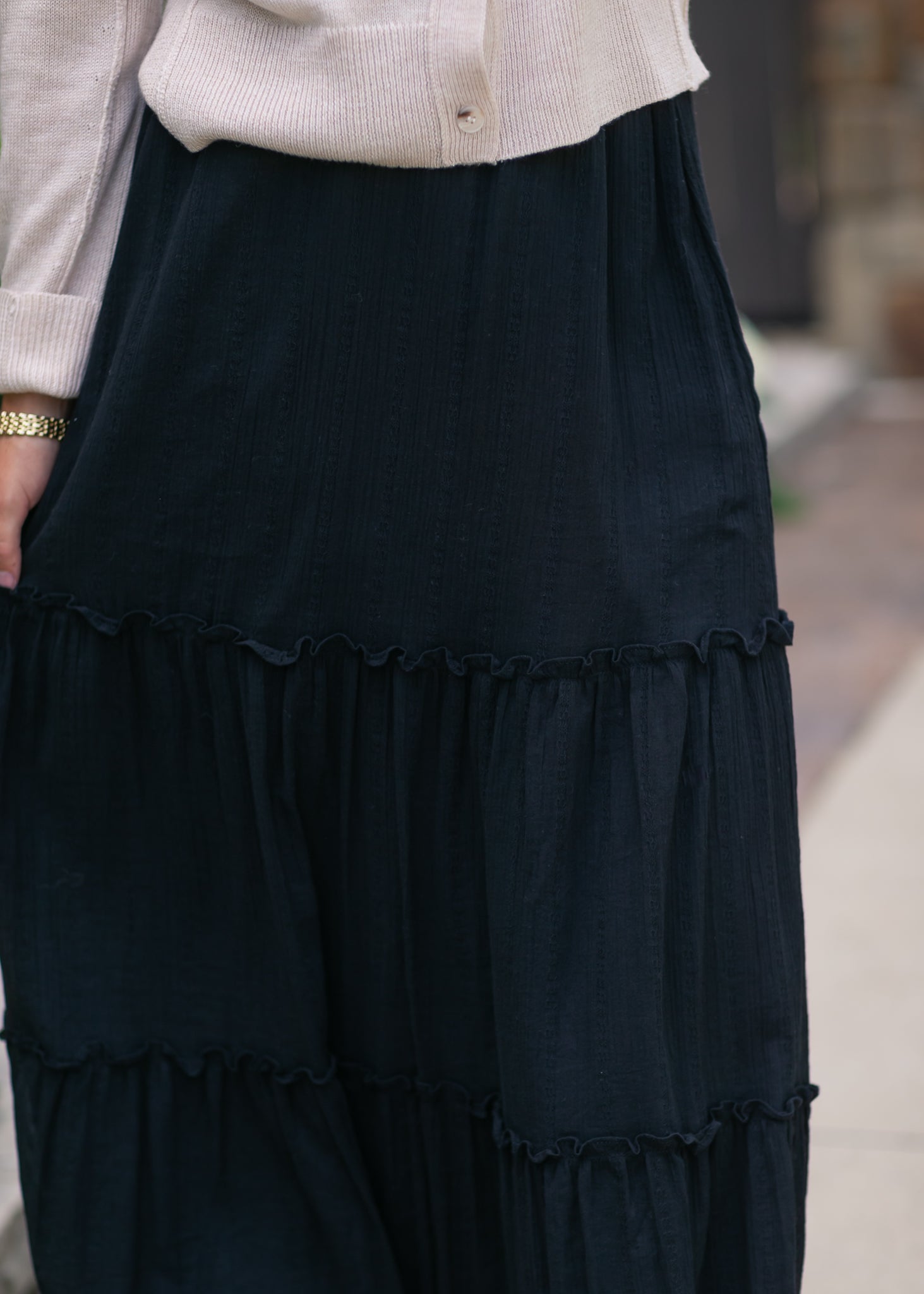 Serena Black Cotton Gauze Maxi Skirt