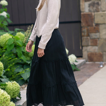 Serena Black Cotton Gauze Maxi Skirt