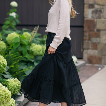 Serena Black Cotton Gauze Maxi Skirt