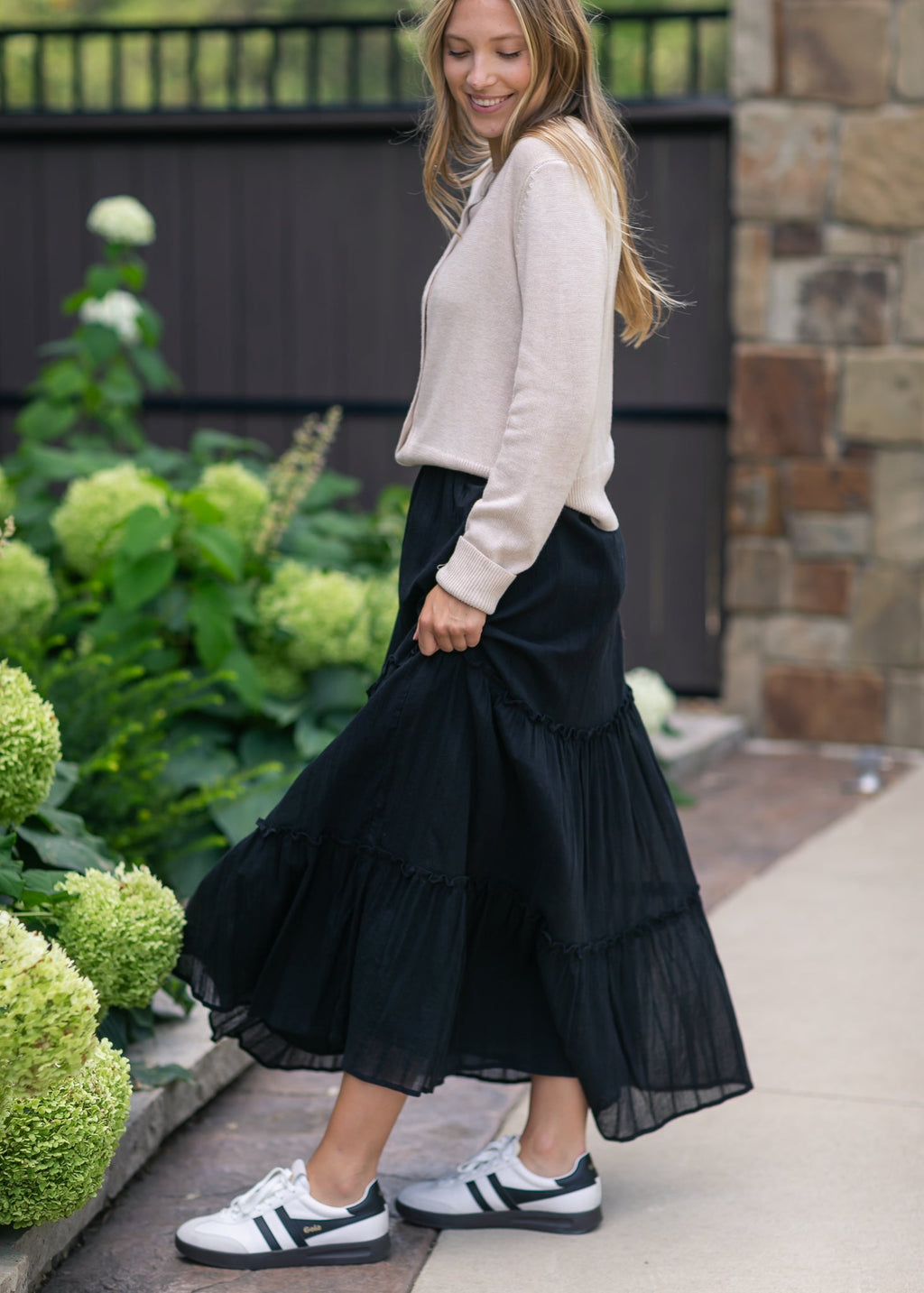 Serena Black Cotton Gauze Maxi Skirt
