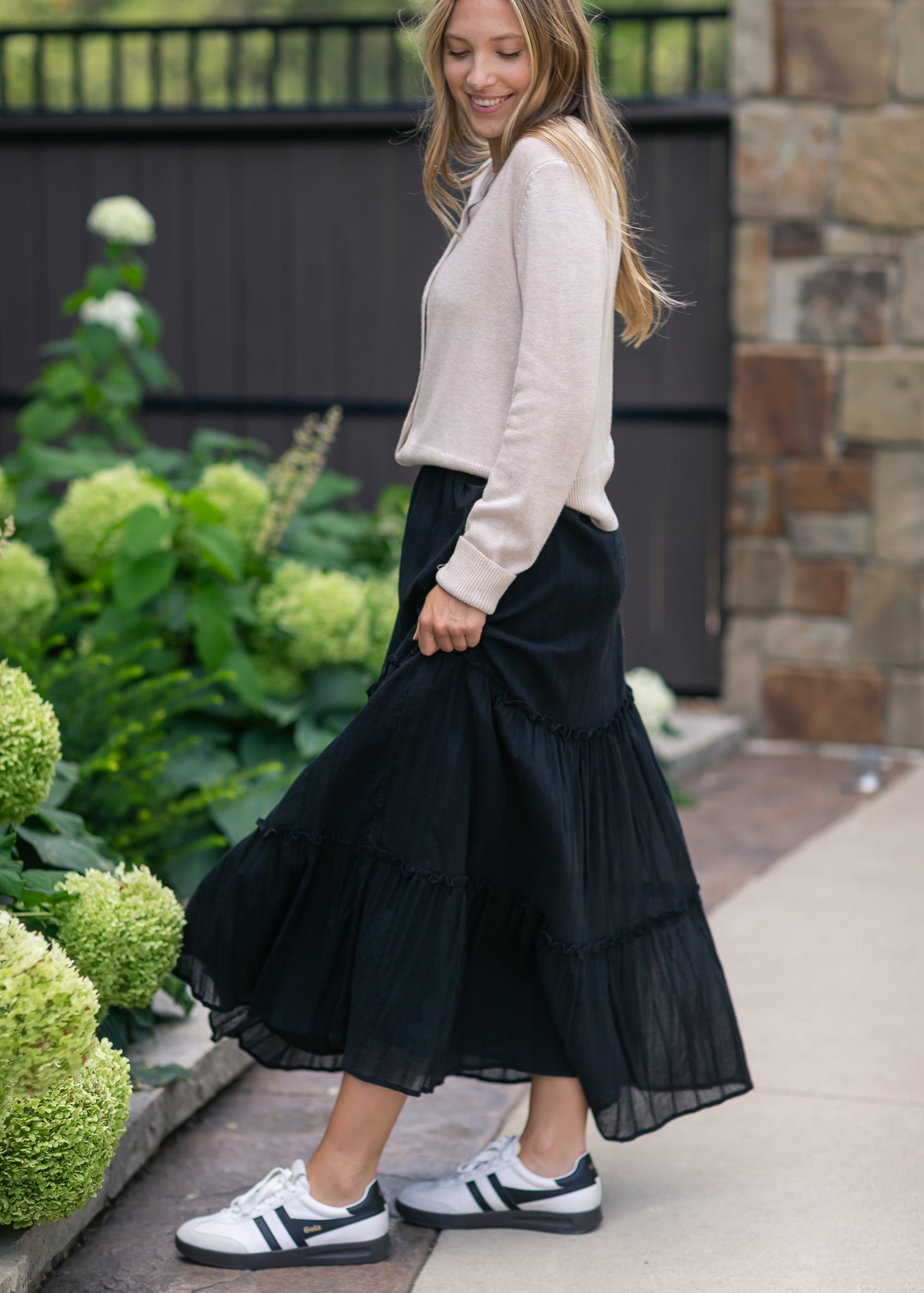Serena Black Cotton Gauze Maxi Skirt