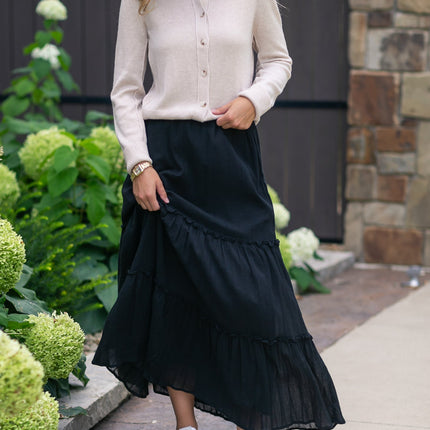 Serena Black Cotton Gauze Maxi Skirt