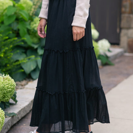 Serena Black Cotton Gauze Maxi Skirt