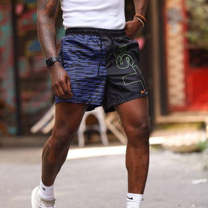 Urban Edge Split Design Men's Shorts – Dual-Tone Street Style with "FAST" Print