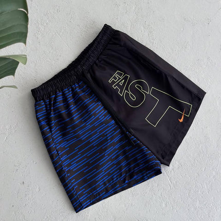 Urban Edge Split Design Men's Shorts – Dual-Tone Street Style with "FAST" Print
