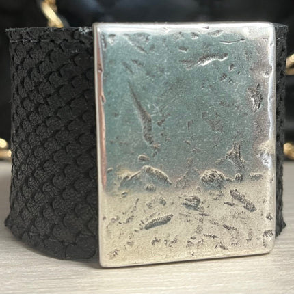 Black Leather Cuff with Silver Medallion