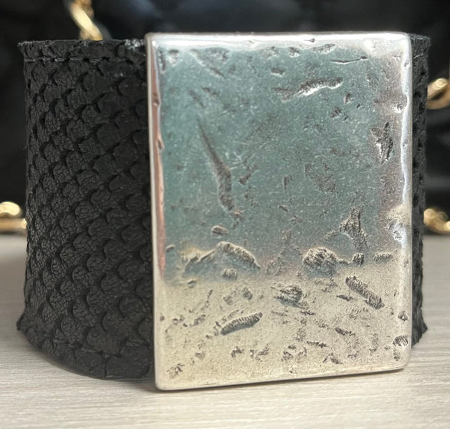 Black Leather Cuff with Silver Medallion