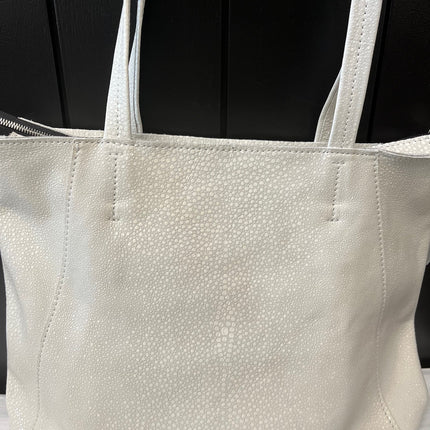 White Leather Tote Bag-REDUCED