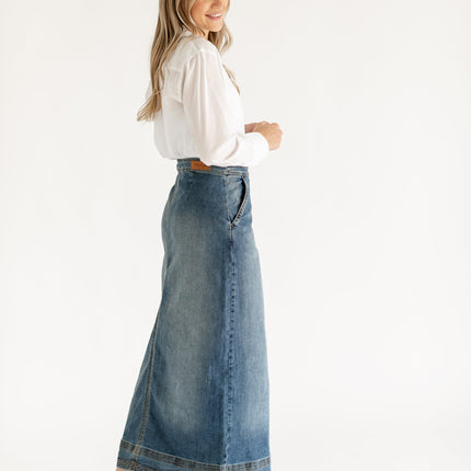 Sutton Side Zip A-line Denim Maxi Skirt - FINAL SALE