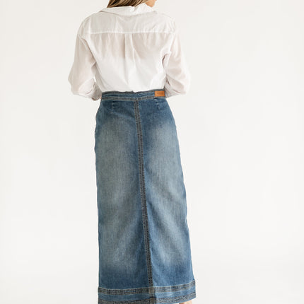 Sutton Side Zip A-line Denim Maxi Skirt - FINAL SALE