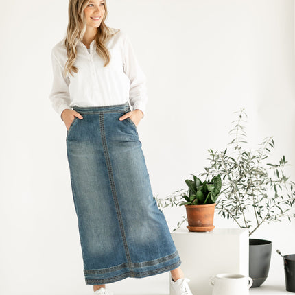 Sutton Side Zip A-line Denim Maxi Skirt - FINAL SALE