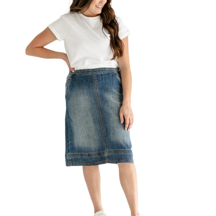 Sutton Side Zip A-line Denim Midi Skirt - FINAL SALE