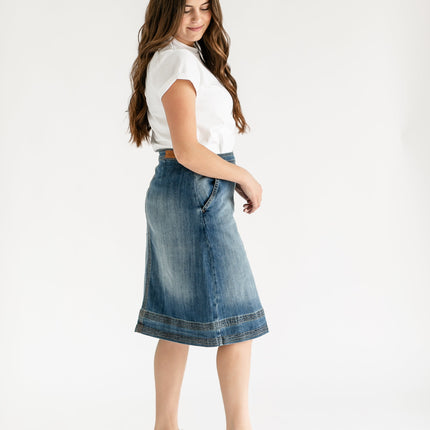 Sutton Side Zip A-line Denim Midi Skirt - FINAL SALE