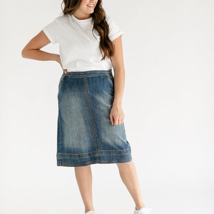 Sutton Side Zip A-line Denim Midi Skirt - FINAL SALE