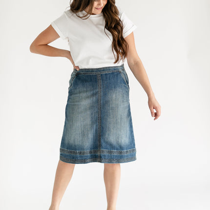 Sutton Side Zip A-line Denim Midi Skirt - FINAL SALE
