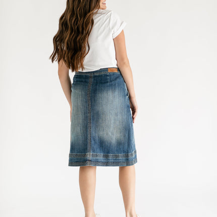 Sutton Side Zip A-line Denim Midi Skirt - FINAL SALE