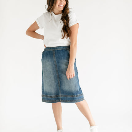 Sutton Side Zip A-line Denim Midi Skirt - FINAL SALE