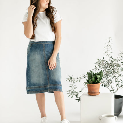 Sutton Side Zip A-line Denim Midi Skirt - FINAL SALE