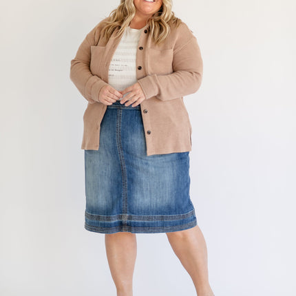 Sutton Side Zip A-line Denim Midi Skirt - FINAL SALE