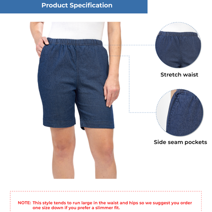 Women's Pull On Denim & Twill Shorts with stretch waist - No zipper or buttons