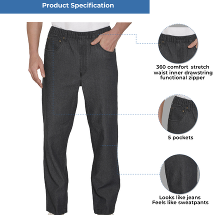 Men's Casual Elastic Waist Denim & Twill Pull on Jeans Pants