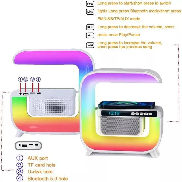 Table Lamp with Wireless Charger, Ambient Lighting with Bluetooth Speakers