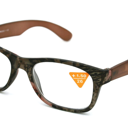 The Forester, (Premium) Reading Glasses, High End Reader +1.25 to +3 Magnifying Square Style (Brown Camouflage) Frame. NY Fifth Avenue