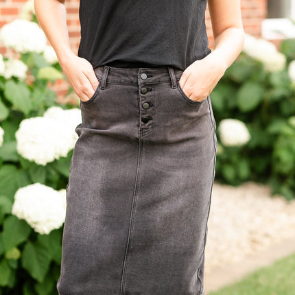 Tiffany Black Denim Midi Skirt