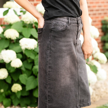 Tiffany Black Denim Midi Skirt