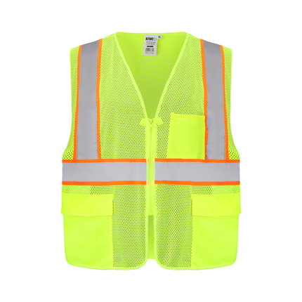 Kiwi High Visibility ANSI/ISEA 107-2020, Type R, Class 2 Contrast Trimmed Neon Safety Vest [70100]