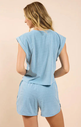 Blue Knit Short Sleeve Top