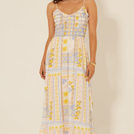 Yellow Blue Maxi Summer Dress
