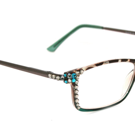 Vienna, (Bling) Women Reading Glasses W (Black Diamond, Blue Zircon Genuine European Crystals +1.25 +3 (TortoiseShell Green) NY Fifth Avenue