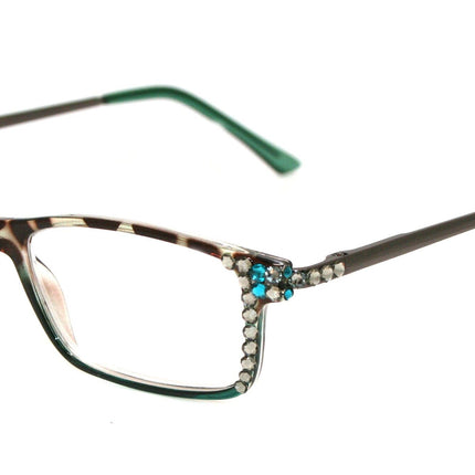 Vienna, (Bling) Women Reading Glasses W (Black Diamond, Blue Zircon Genuine European Crystals +1.25 +3 (TortoiseShell Green) NY Fifth Avenue