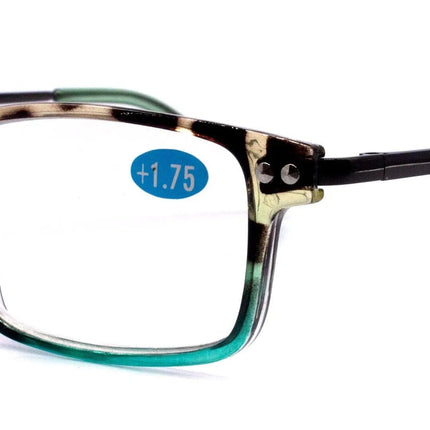 Vienna, (Premium) Reading Glasses High End Readers (Tortoise Shell Blue) Rectangular +1.25..+3 Magnifying Metal Thin Temple NY Fifth Avenue.