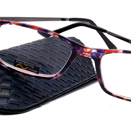 Vienna, (Premium) Reading Glasses High End Readers (Tortoise Shell Red) Rectangular +1.25..+3 Magnifying Metal Thin Temple. NY Fifth Avenue.