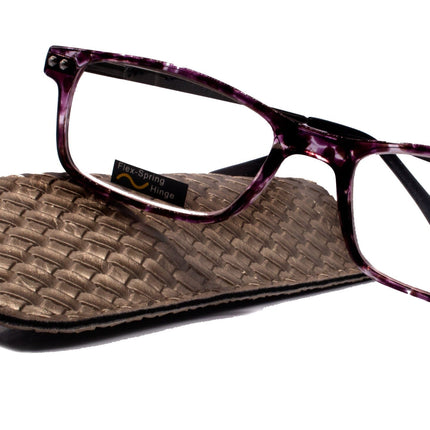 Vienna, (Premium) Reading Glasses High End Readers (TortoiseShell Purple) Rectangular +1.25..+3 Magnifying Metal Thin Temple NY Fifth Avenue