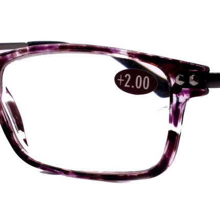 Vienna, (Premium) Reading Glasses High End Readers (TortoiseShell Purple) Rectangular +1.25..+3 Magnifying Metal Thin Temple NY Fifth Avenue