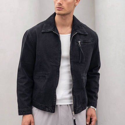 Vintage Washed Denim Jacket - Men's Streetwear Casual Jean Jacket
