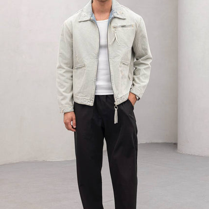 Vintage Washed Denim Jacket - Men's Streetwear Casual Jean Jacket