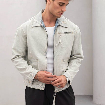 Vintage Washed Denim Jacket - Men's Streetwear Casual Jean Jacket
