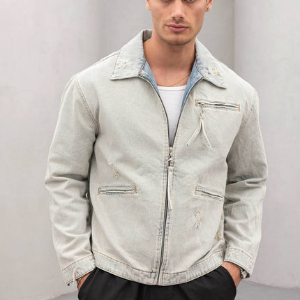 Vintage Washed Denim Jacket - Men's Streetwear Casual Jean Jacket