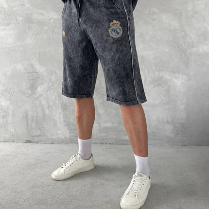 Washed Club Spirit Men's Polo & Shorts Set – Vintage Black & Gold Streetwear Style